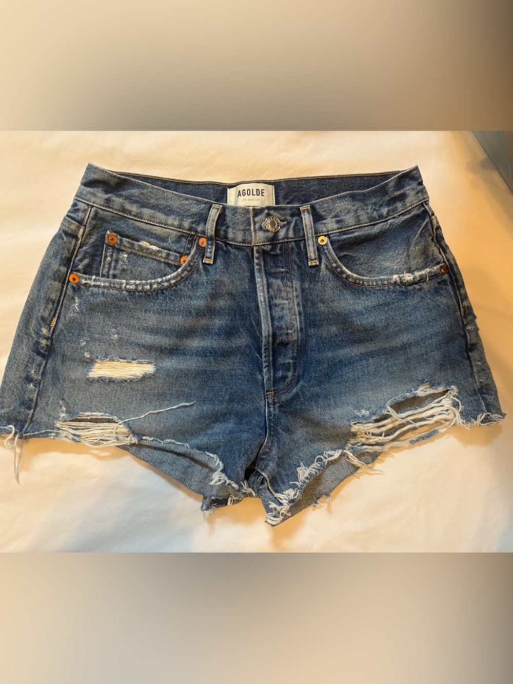 Agolde Distressed Blue Denim Cutoff Shorts Size 27
